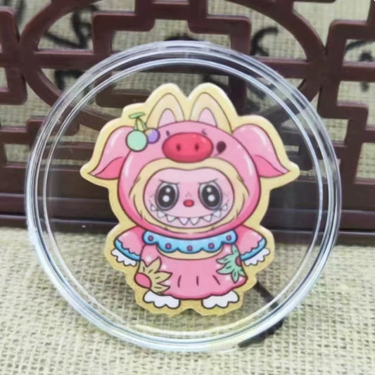 Gold phone sticker zodiac pig style Labubu