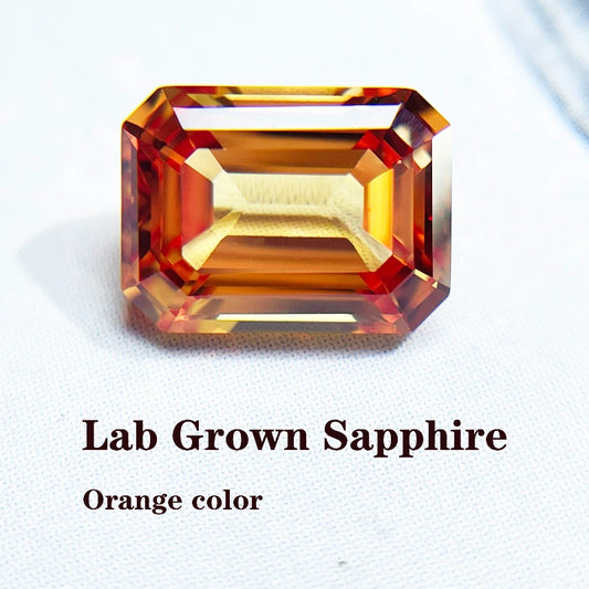 Lab Grown Sapphire Emerald Cut Orange Color DIY Jewelry Making Materials with Certificate Charms Gemstone Factory Wholesale