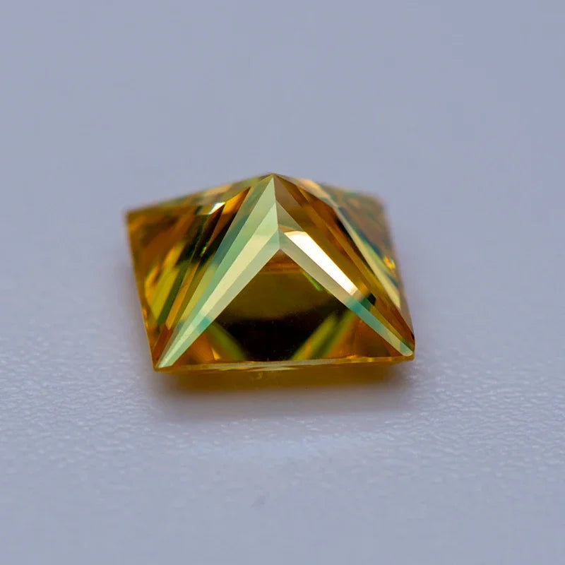 Moissanite Gemstone Princess Cut Golden Yellow color Lab Grown Diamond Advanced Jewelry Making Materials with GRA Certificate