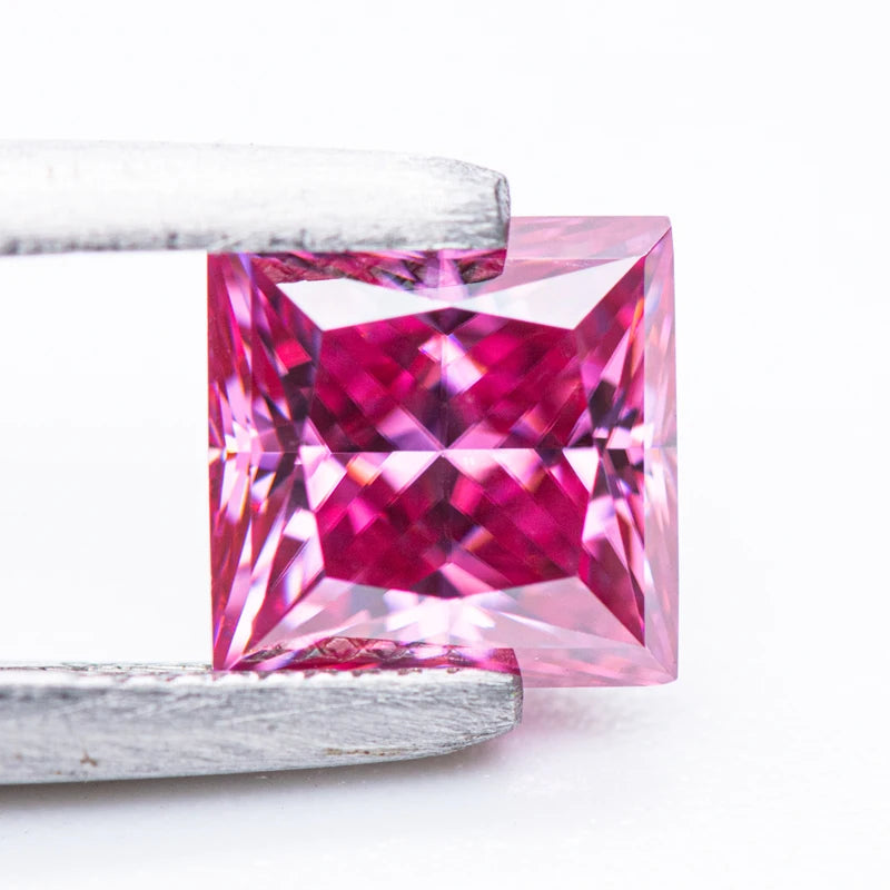 Moissanite Gemstone Princess Cut Pink color Lab Grown Diamond Advanced Jewelry Making Materials with GRA Certificate