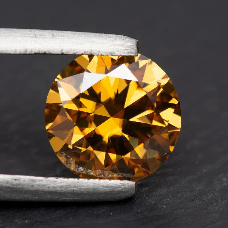 Moissanite Stone Round Cut Champagne Colored Lab Grown Diamond VVS1 Custom Jewelry Making Loose Gemstone with GRA Report
