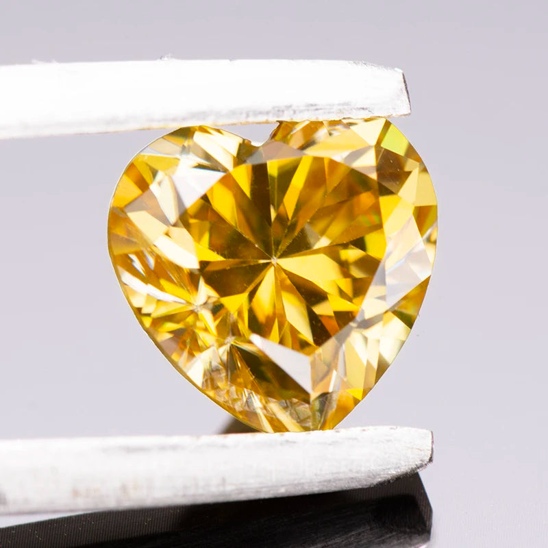 Moissanite Stone Golden Yellow Color Heart Cut Charms for Jewelry Making DIY Ring Necklace Earrings Main Materials Certificate