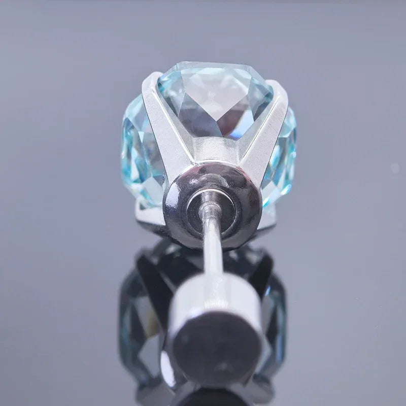 Cubic Zirconia Stainless Steel Earring Rose Cut Grey Blue Color 8.0mm Jewelry for Women Wholesale 4 Prong Tragus Earrings