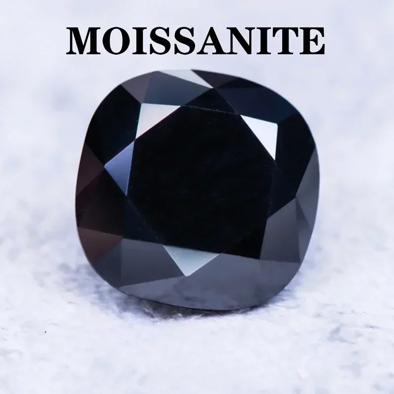 Moissanite Stone Natural Black Color Cushion Cut Artificial Gemstone DIY Ring Necklace Earrings Main Materials With Certificate