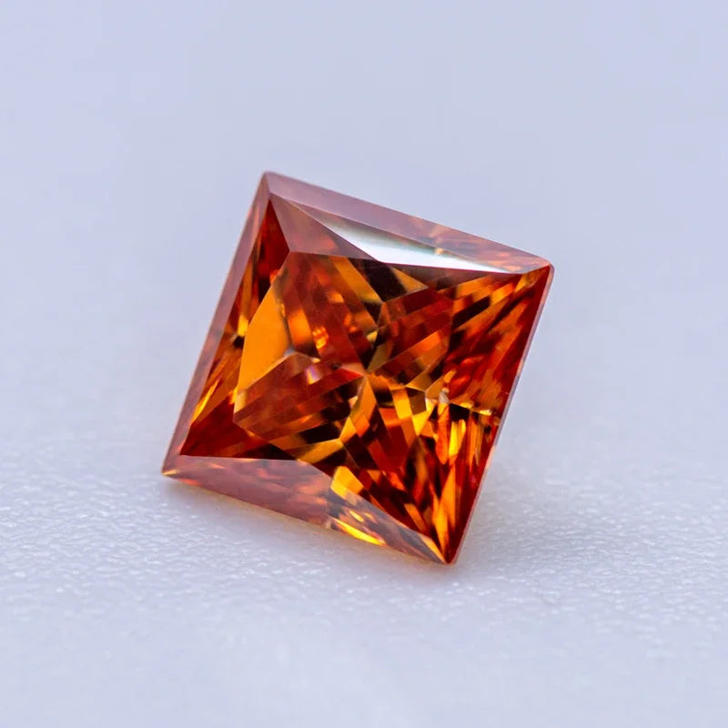 Moissanite Gemstone Princess Cut Orange color Lab Grown Diamond Advanced Jewelry Making Materials with GRA Certificate