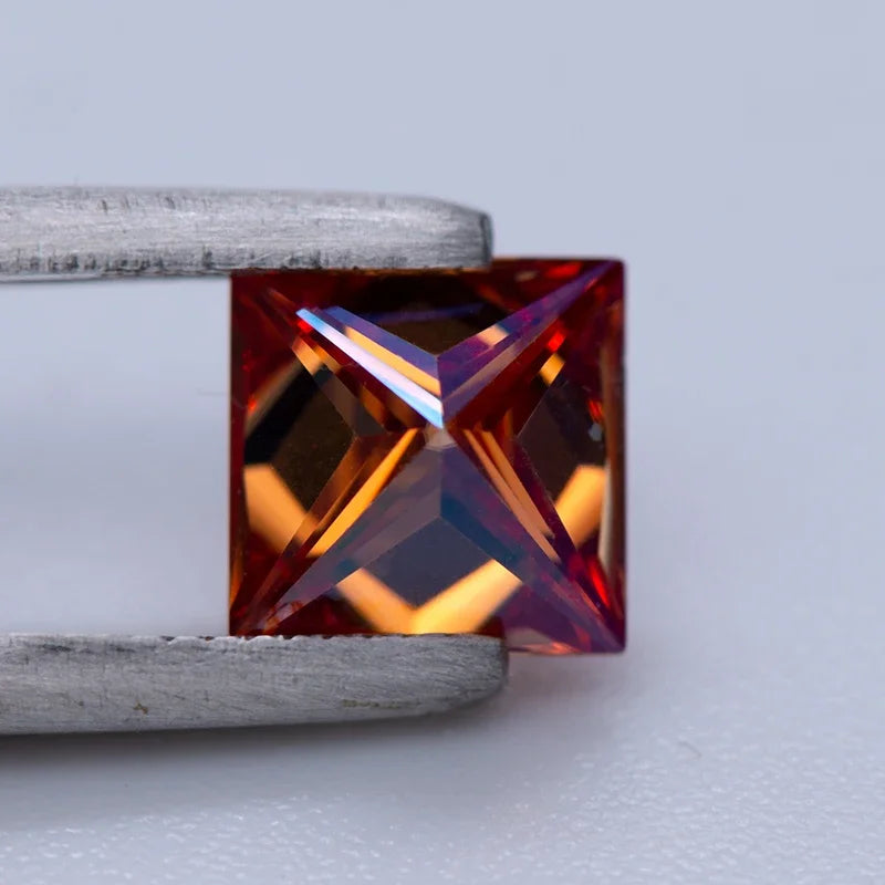 Moissanite Gemstone Princess Cut Garnet color Lab Grown Diamond Advanced Jewelry Making Materials with GRA Certificate