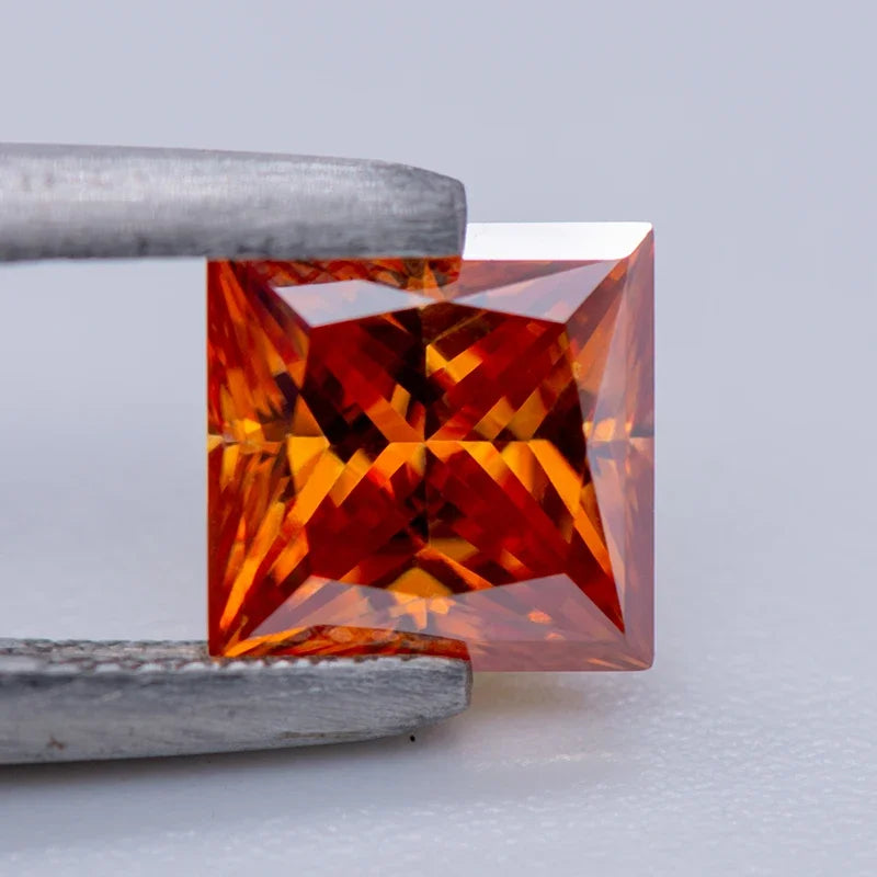 Moissanite Gemstone Princess Cut Orange color Lab Grown Diamond Advanced Jewelry Making Materials with GRA Certificate
