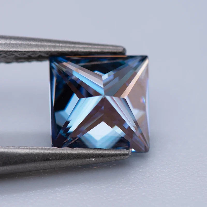Moissanite Gemstone Princess Cut Sapphire blue color Lab Grown Diamond Advanced Jewelry Making Materials with GRA Certificate