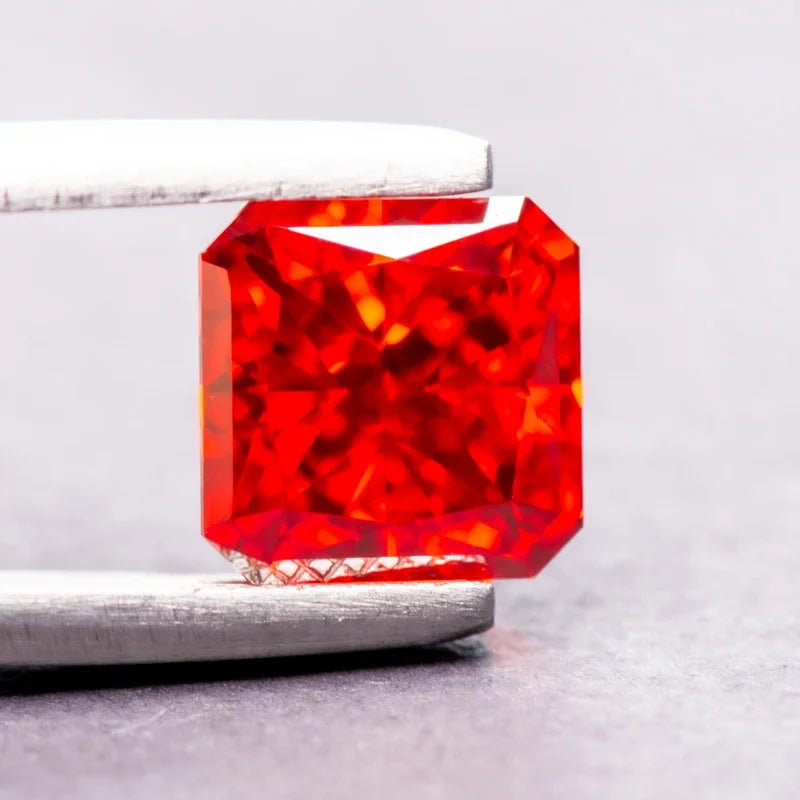 Cubic Zirconia Asscher Shape Red Color 5A Grade 4k Crushed Ice Cut Charm Beads for DIY Jewelry Making Earings Ring Materials
