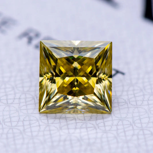 Moissanite Gemstone Princess Cut Lemon Yellow color Lab Grown Diamond Advanced Jewelry Making Materials with GRA Certificate