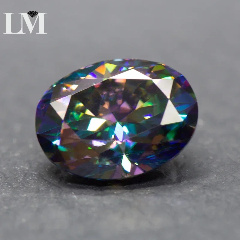 Moissanite Loose Diamond Rainbow Green Color Oval Cut Lab Grown Gemstone Jewelry Making Materials Comes with GRA Certificate