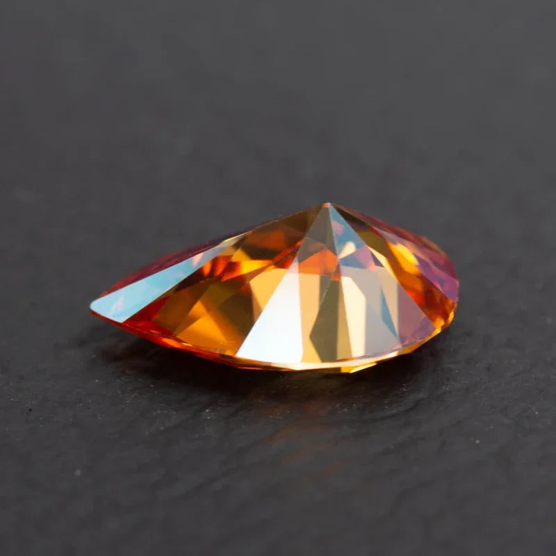 Moissanite Stone Pear Cut Orange Colored Lab Grown Gemstone DIY Charms Jewelry Materials Pass Diamond Tester with GRA Report