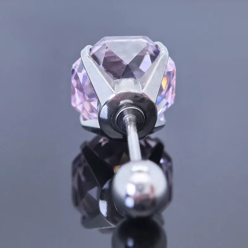 Cubic Zirconia Stainless Steel Earring Rose Cut Light Pink Color 8.0mm Jewelry for Women Wholesale 4 Prong Tragus Earrings