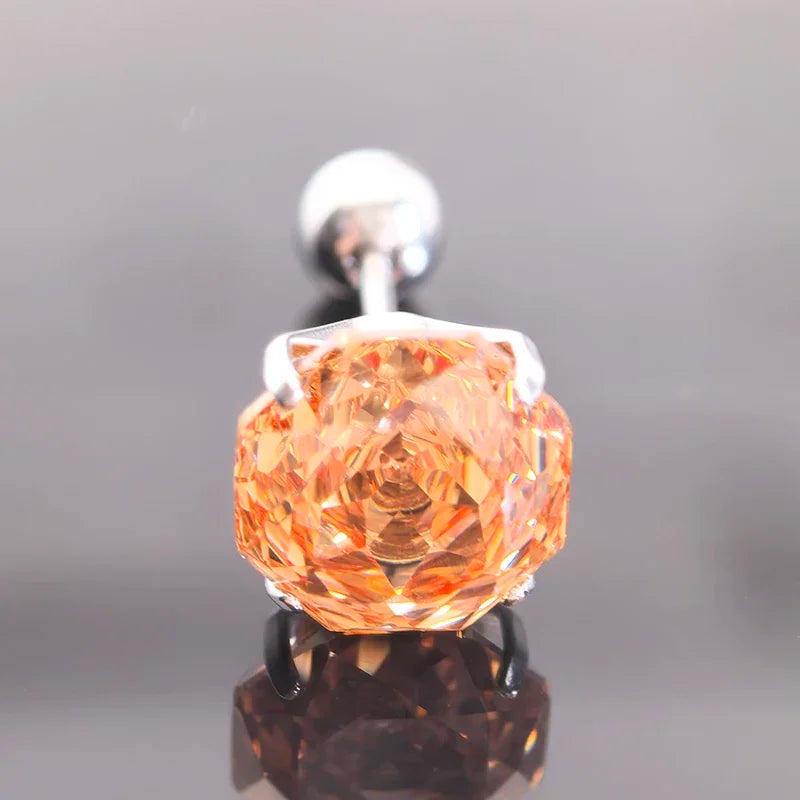 Cubic Zirconia Stainless Steel Earring Rose Cut Deep Champagne Color 8.0mm Jewelry for Women Wholesale 4 Prong Tragus Earrings