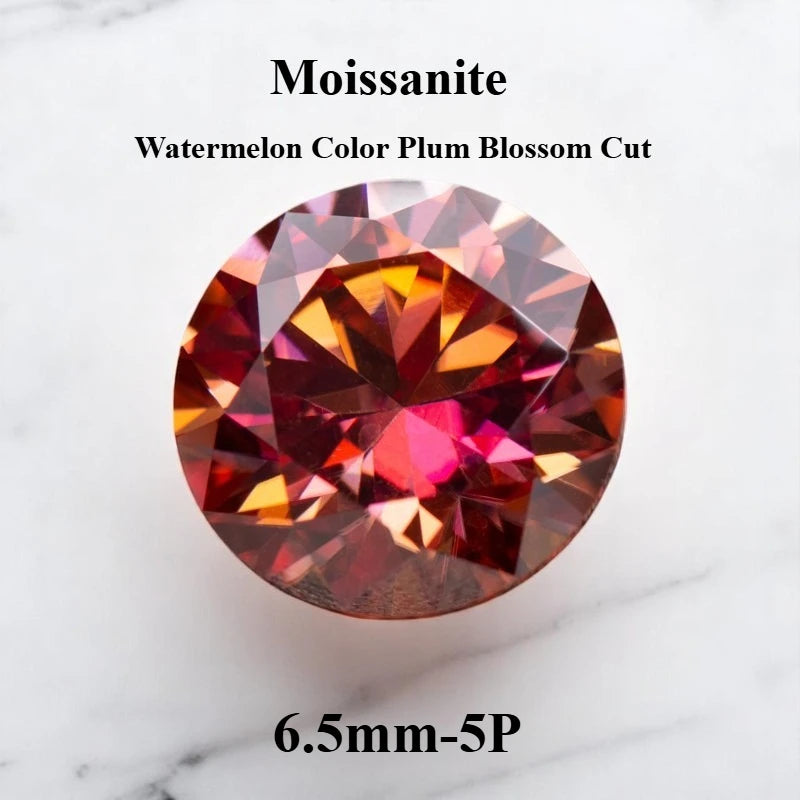 Moissanite Stone Watermelon Color Plum Blossom Cut Charms Gemstone DIY Ring Necklace Earrings Main Materials with Certificate