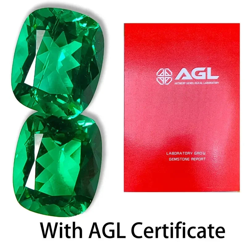 Lab Grown Colombia Emerald Green Color Rectangle Cushion Shape VVS1 Gemstone for Jewelry Making Selectable AGL Certificate
