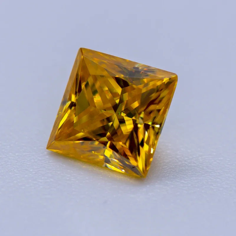 Moissanite Gemstone Princess Cut Golden Yellow color Lab Grown Diamond Advanced Jewelry Making Materials with GRA Certificate