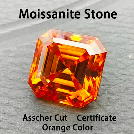 Moissanite Stone Orange Color Asscher Cut Charms for Jewelry Making DIY Ring Necklace Earrings Main Materials Certificate