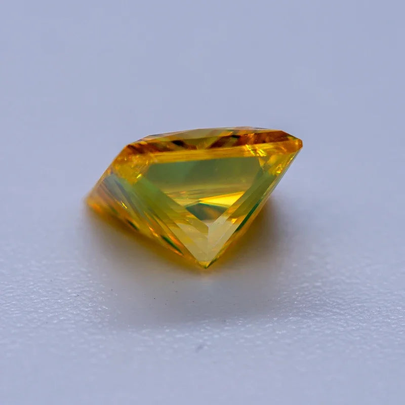 Moissanite Gemstone Princess Cut Golden Yellow color Lab Grown Diamond Advanced Jewelry Making Materials with GRA Certificate