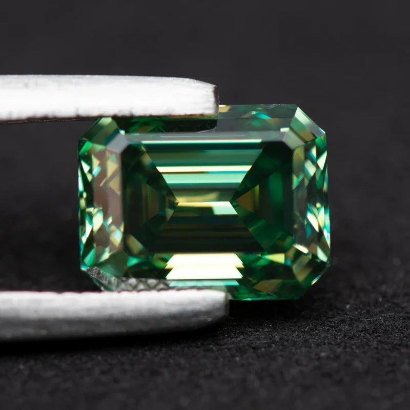Moissanite Emerald Cut Primary Color Yellow Green Gemstone Lab Grown Diamond Diy Jewelry Making with GRA Certificate