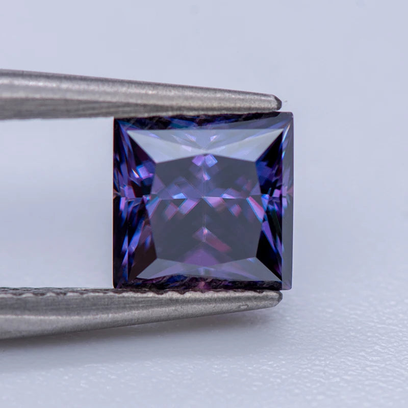 Moissanite Gemstone Princess Cut Emperor Purple color Lab Grown Diamond Advanced Jewelry Making Materials with GRA Certificate