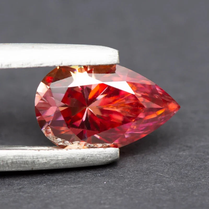 Moissanite Pear Cut Watermelon Red Colored Diy Charms Jewelry Making Materials Pass Diamond Tester with GRA Certificate