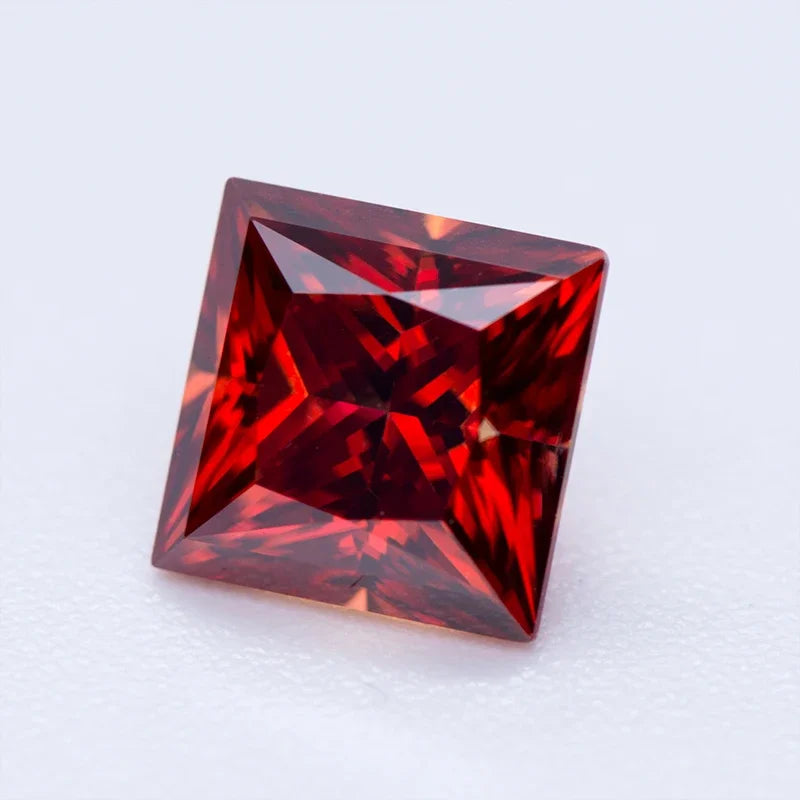Moissanite Gemstone Princess Cut Garnet color Lab Grown Diamond Advanced Jewelry Making Materials with GRA Certificate
