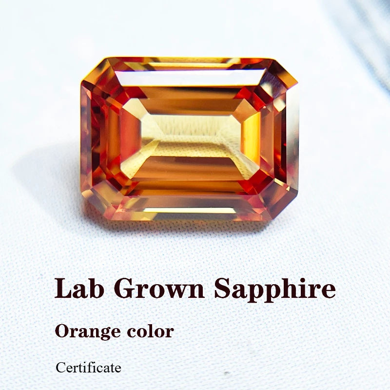 Lab Grown Sapphire Emerald Cut Orange Color DIY Jewelry Making Materials with Certificate Charms Gemstone Factory Wholesale