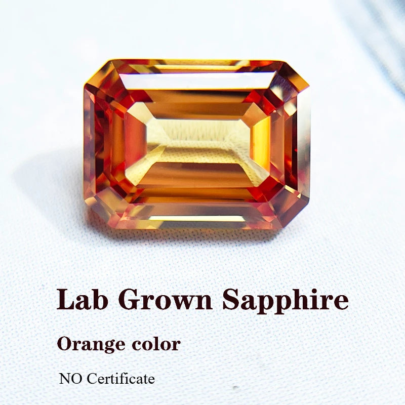 Lab Grown Sapphire Emerald Cut Orange Color DIY Jewelry Making Materials with Certificate Charms Gemstone Factory Wholesale