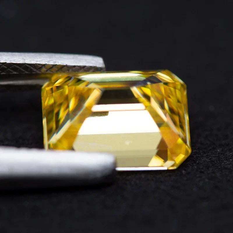Moissanite  Lemon Yellow Color  Emerald Cut Gem Lab Grown Diamond   Charms DIY Ring Necklace Earrings Materials with GRA Report