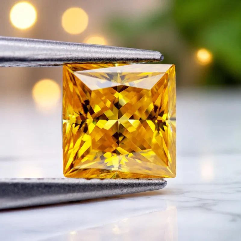 Moissanite Stone Golden Yellow Color Princess Cut Charms Gemstone  Advanced Jewelry Rings Earrings Making with Certificate