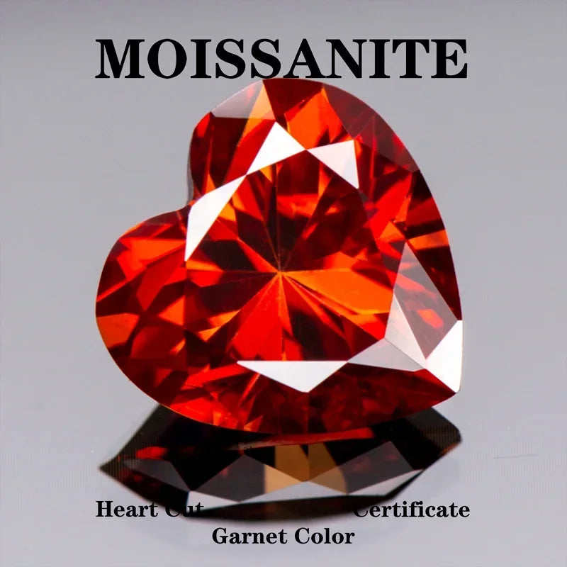 Wholesale Moissanite Stone Heart Cut Garnet Color Extremely Shiny Quality DIY Charms Ring Necklace Earrings Main Materials Certi