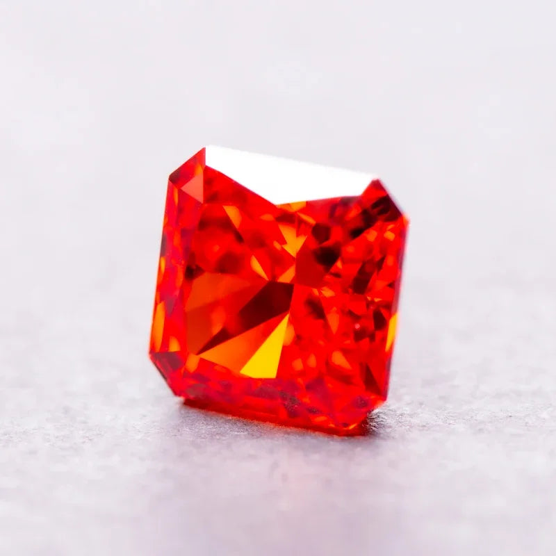 Cubic Zirconia Asscher Shape Red Color 5A Grade 4k Crushed Ice Cut Charm Beads for DIY Jewelry Making Earings Ring Materials