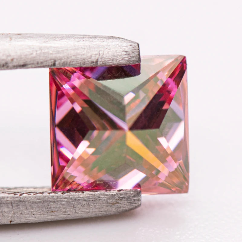 Moissanite Gemstone Princess Cut Pink color Lab Grown Diamond Advanced Jewelry Making Materials with GRA Certificate