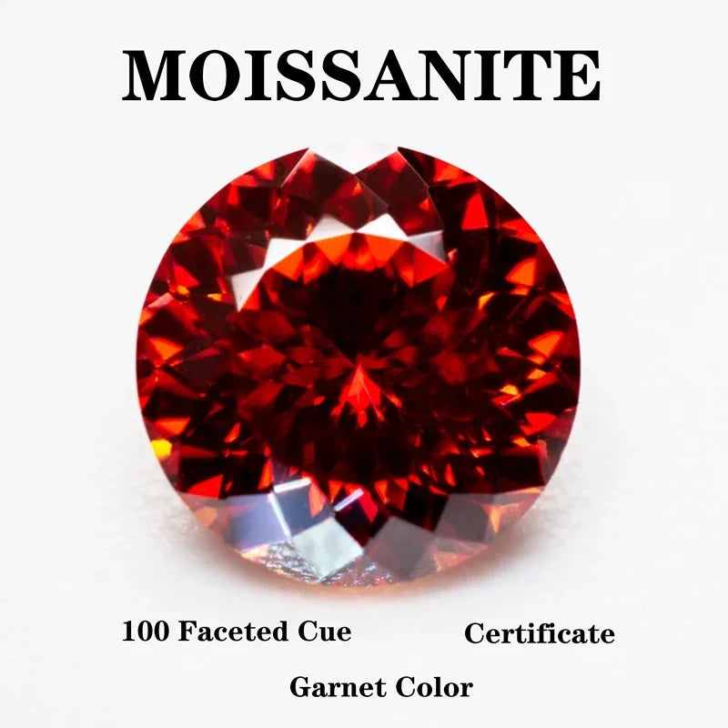 Wholesale Moissanite Stone Round Shape 100 Faceted Cut Garnet Color Charms Gemstone DIY Ring Necklace Earrings Main Materials wi