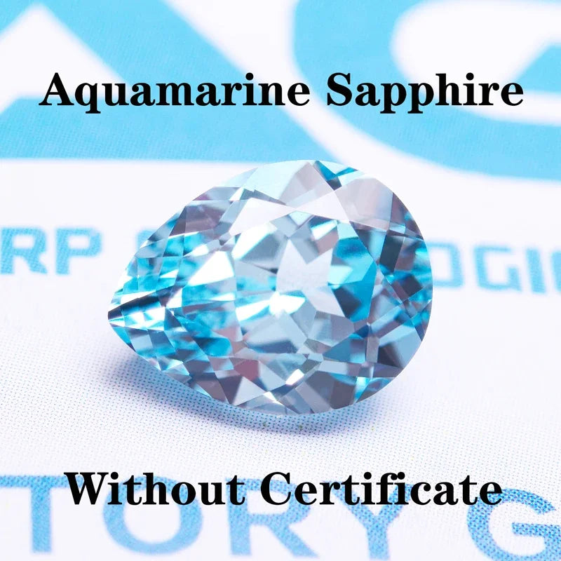 Lab Grown Sapphire Pear Cut Aquamarine Extremely Shiny Quality DIY Ring Necklace Earrings Main Materials AGL Certificate