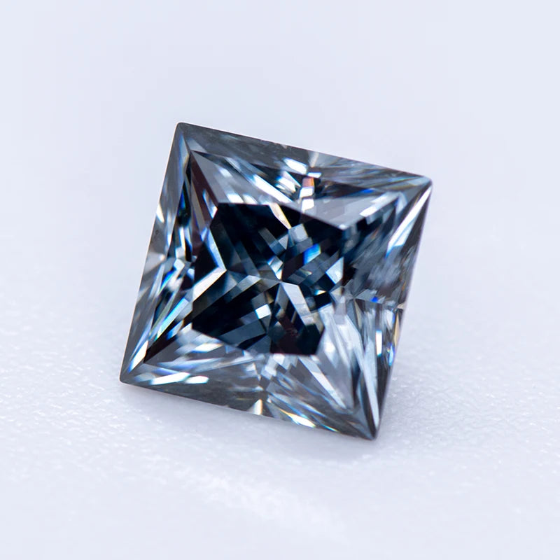 Moissanite Gemstone Princess Cut Gray color Lab Grown Diamond Advanced Jewelry Making Materials with GRA Certificate