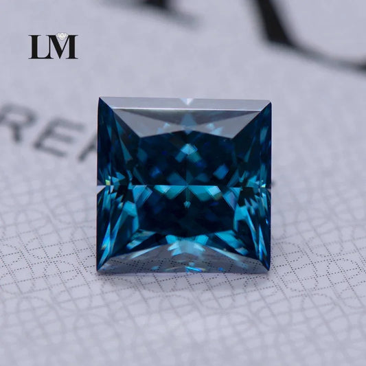 Moissanite Gemstone Princess Cut Sapphire blue color Lab Grown Diamond Advanced Jewelry Making Materials with GRA Certificate