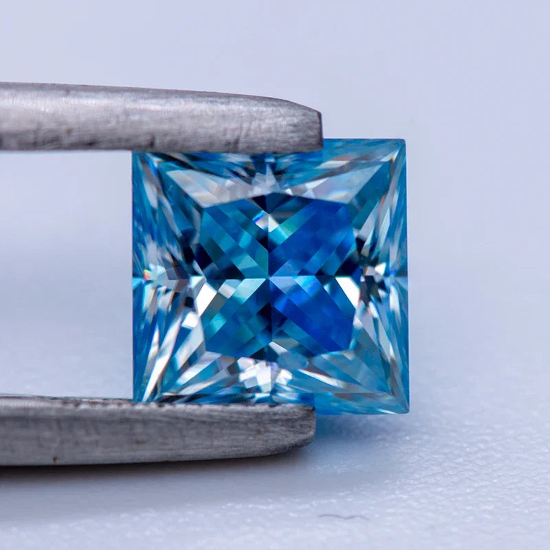 Moissanite Gemstone Princess Cut Ice Blue color Lab Grown Diamond Advanced Jewelry Making Materials with GRA Certificate