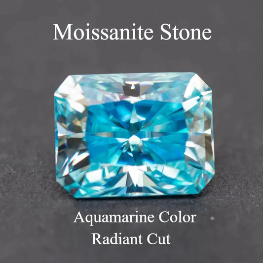 Moissanite Radiant Cut  Aquamarine Color Lab Grown Diamond for Diy Advanced Jewelry Making Materials with GRA Certificate