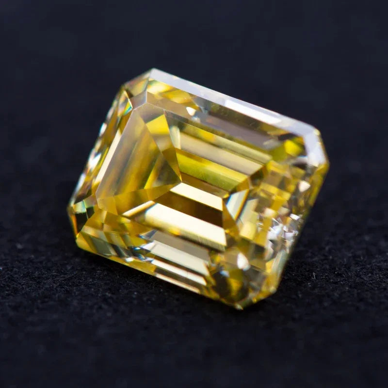 Moissanite  Lemon Yellow Color  Emerald Cut Gem Lab Grown Diamond   Charms DIY Ring Necklace Earrings Materials with GRA Report