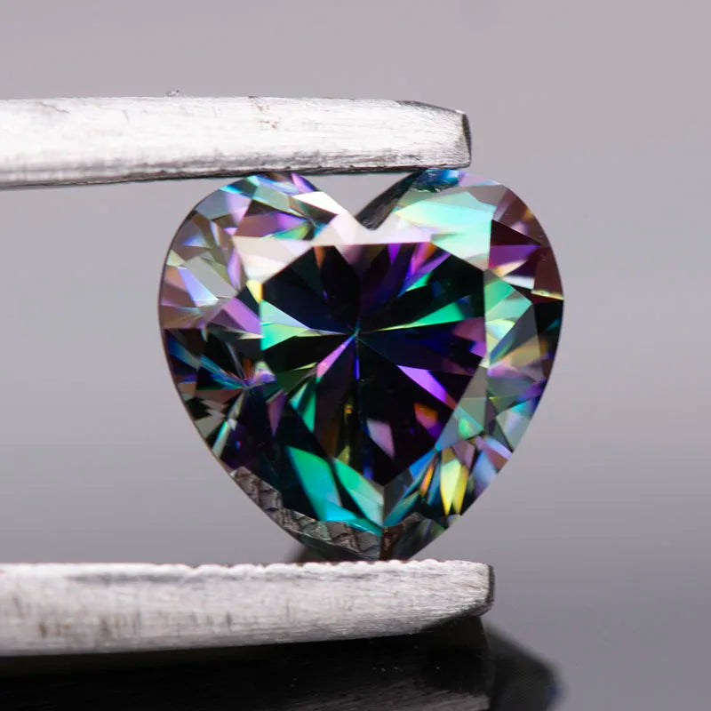 Moissanite Stone Rainbow Green Color Heart Cut Extremely Shiny Quality Advanced Charms Jewelry Rings Earrings Making Certificate