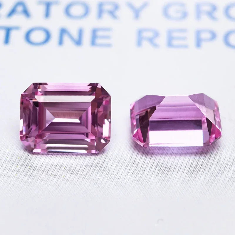 Lab Grown Sapphire Emerald Cut Pink Color  with Certificate for DIY Charms Jewelry Making Materials Factory Wholesale Price
