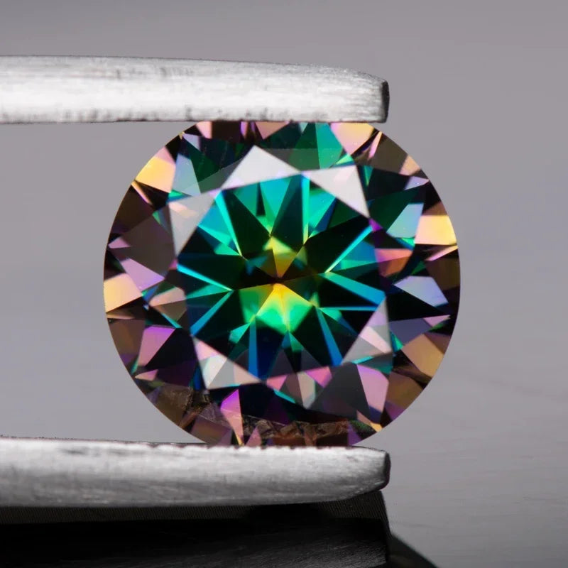 Moissanite Stone Round Cut Rainbow Green Loose Gemstone VVS1 Passed Diamond Tested Gemstone Comes with GRA Certificate