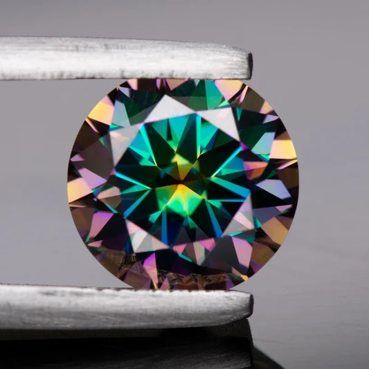 Moissanite Stone Round Cut Rainbow Green Loose Gemstone VVS1 Passed Diamond Tested Gemstone Comes with GRA Certificate