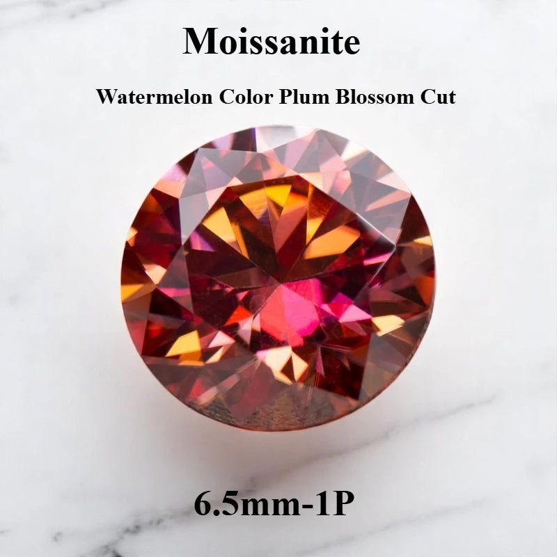 Moissanite Stone Watermelon Color Plum Blossom Cut Charms Gemstone DIY Ring Necklace Earrings Main Materials with Certificate