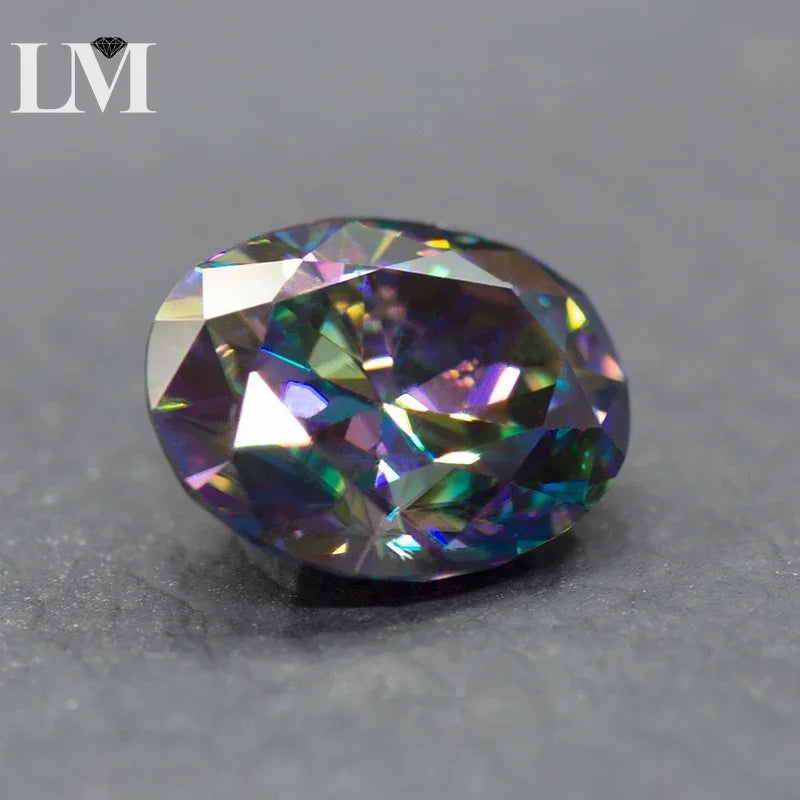 Moissanite Loose Diamond Rainbow Green Color Oval Cut Lab Grown Gemstone Jewelry Making Materials Comes with GRA Certificate