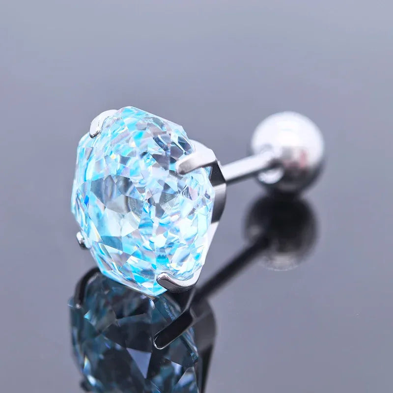 Cubic Zirconia Stainless Steel Earring Rose Cut Bozi Soda Color 8.0mm Jewelry for Women Wholesale 4 Prong Tragus Earrings