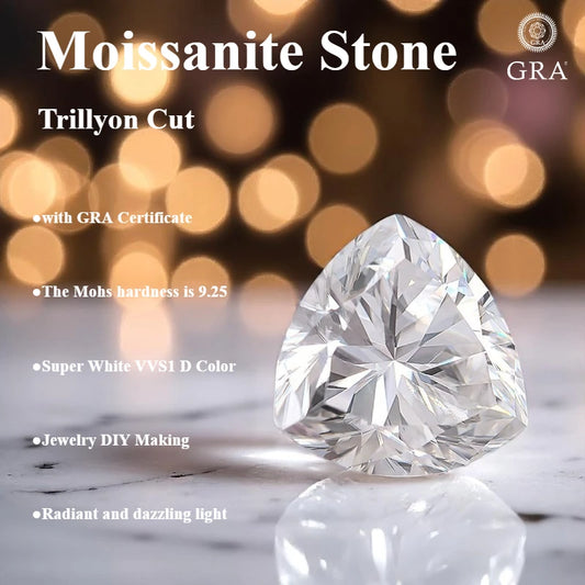 Moissanite Stone Super White D Color VVS1 Trillyon Cut DIY Jewelry Making Charms Ring Necklace Earrings with GRA Certificate