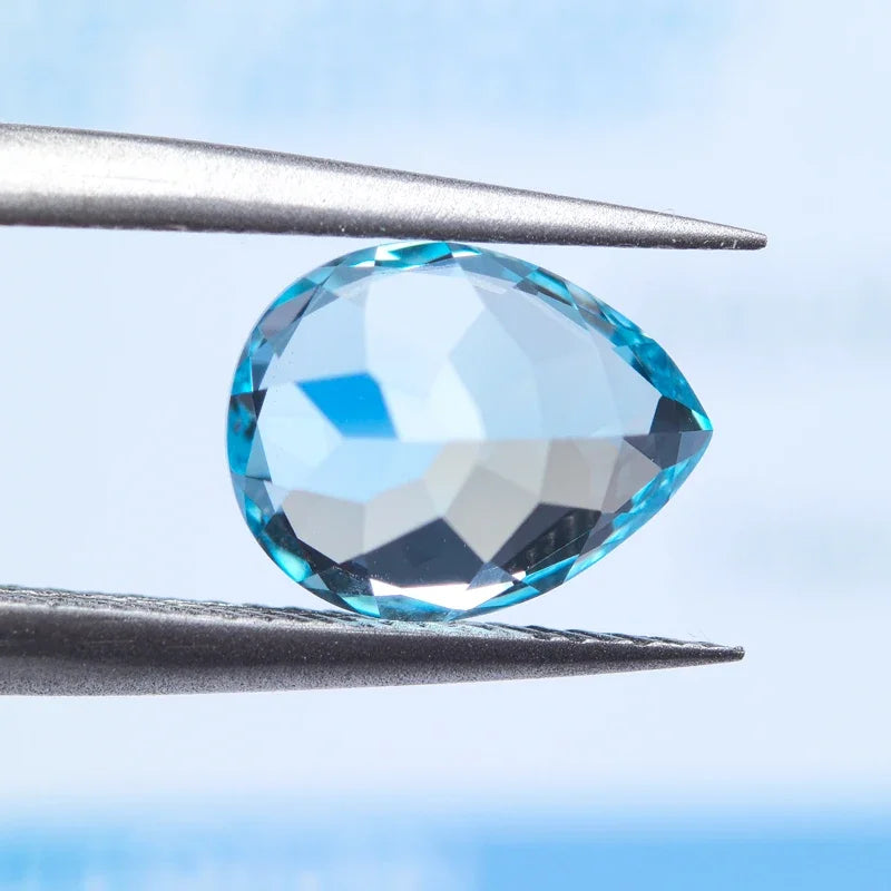 Lab Grown Sapphire Pear Cut Aquamarine Extremely Shiny Quality DIY Ring Necklace Earrings Main Materials AGL Certificate